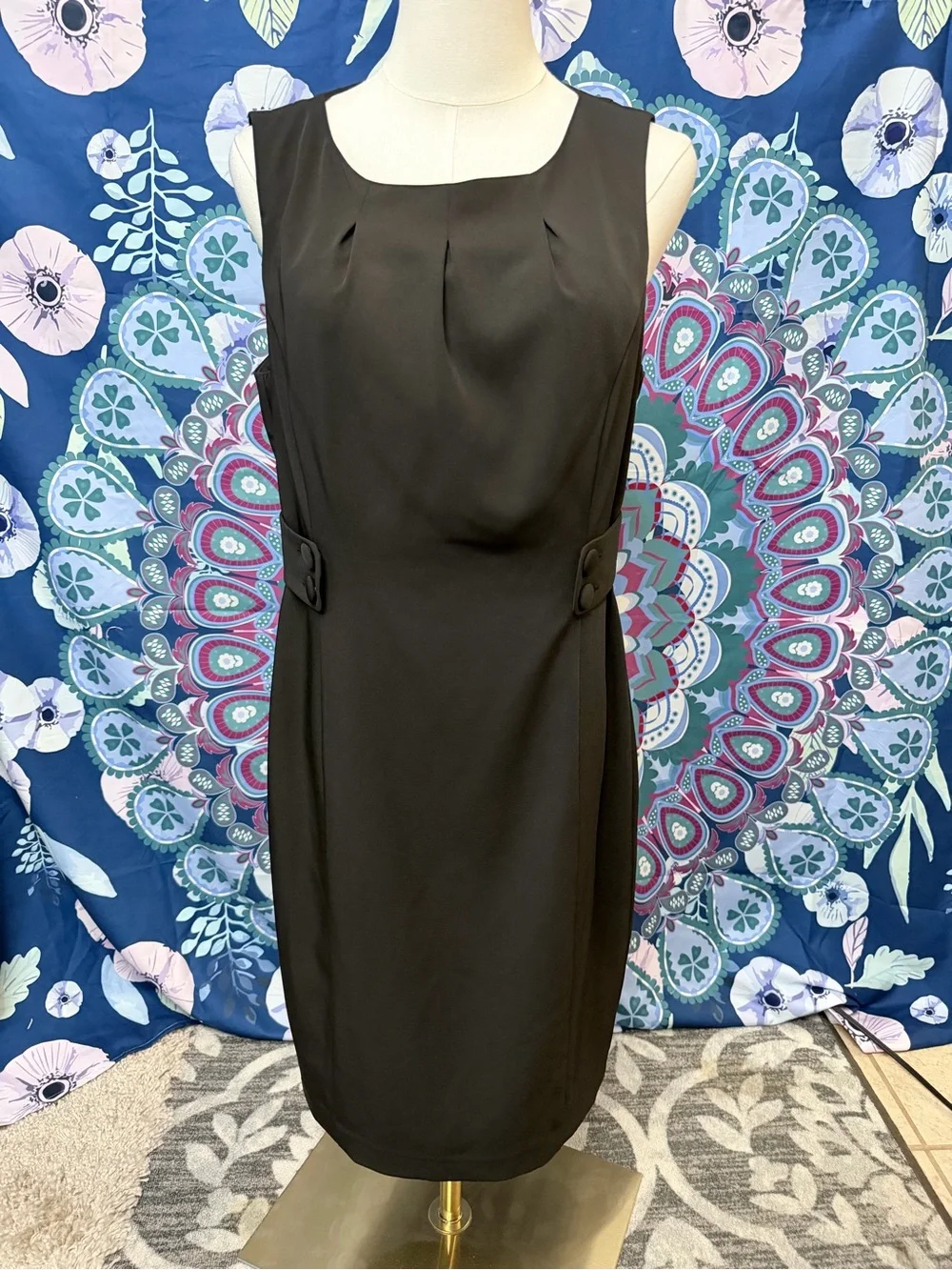 Kristin Davis Size 12 Black Sleeveless Tailored Sheath Career Dress